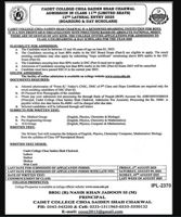 Admission notice for Cadet College Chakwal
